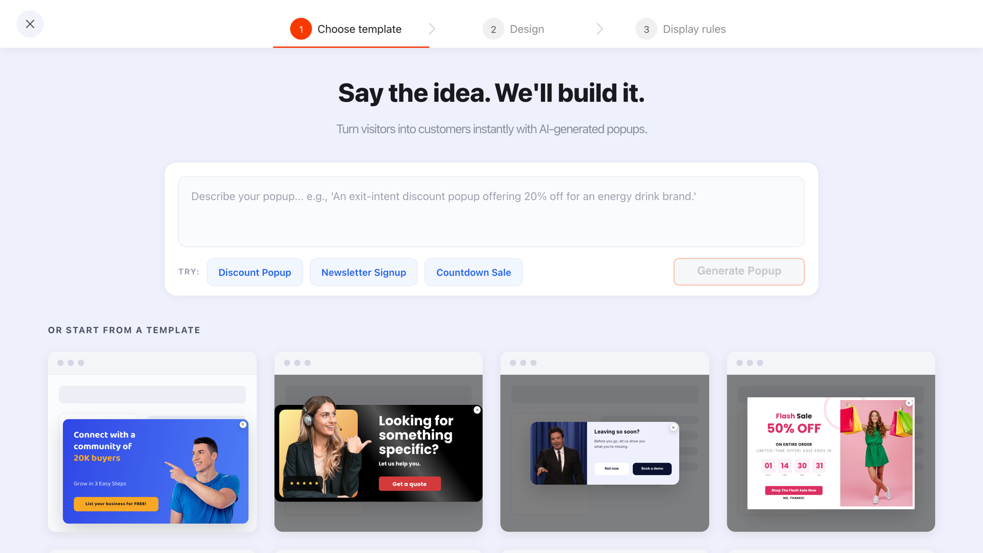 The ChilliPopup popup template gallery — starting point for a WordPress email popup