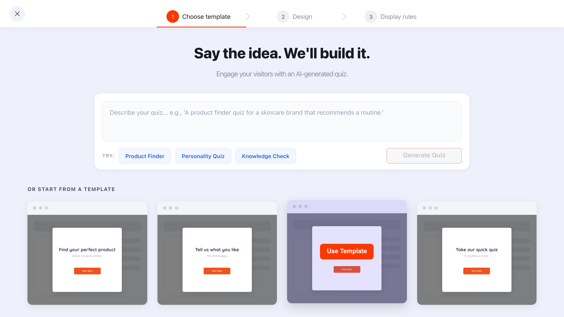 The ChilliPopup quiz template gallery, used to build a Valentine's Day gift-finder quiz popup for an online store