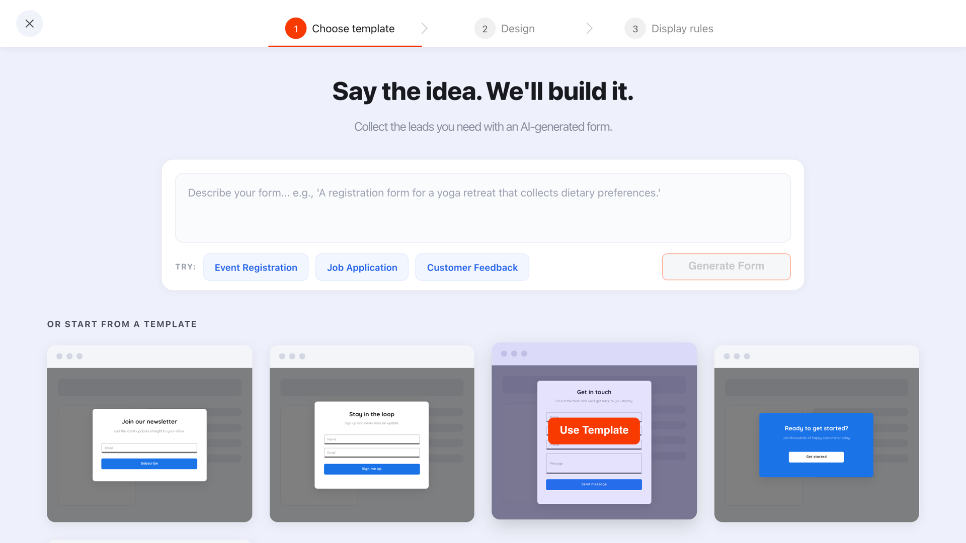 The ChilliPopup form template gallery, used to start a B2B lead capture form without building the layout from scratch