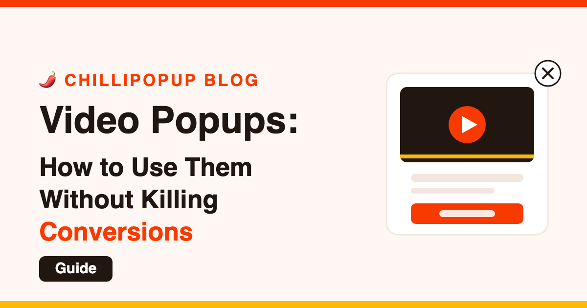 Video popup guide — a popup with an embedded video, one CTA button and a visible close button