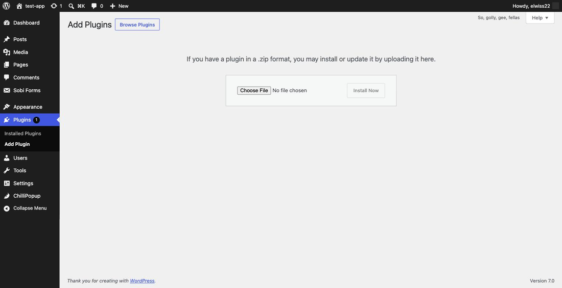 WordPress admin's Add Plugins screen with the Upload Plugin option